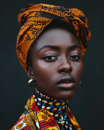 Proud and stylish african american woman posing in traditional turbanの素材