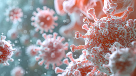 The microuniverse of viruses and bacteria under the microscope.の素材