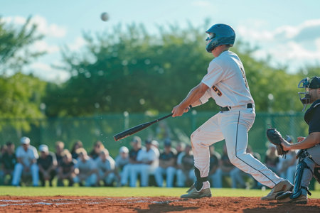 Addictive Baseball Game: A powerful kick of the ball on the field of playの素材