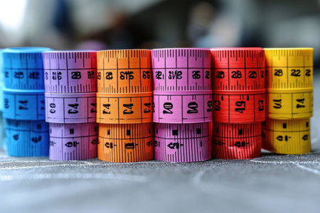 Functional measuring tape in bright colors for creative cutting and sewingの素材