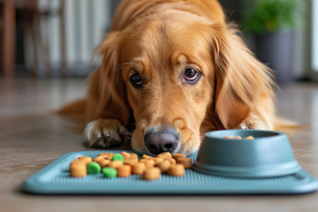 Comfort and grace: the dog treats himself at the home rugの素材