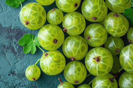 Fresh, juicy green gooseberries decorate the tableの素材