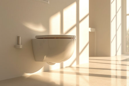 A toilet in a modern style in bright sunlightの素材
