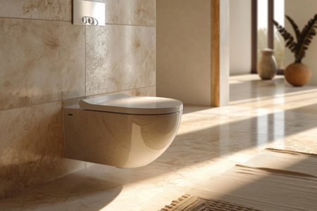 A modern style toilet in the sunlight from the windowの素材