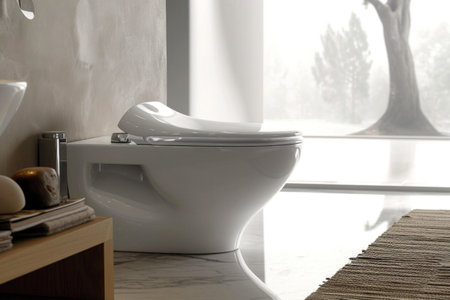 A modern style toilet in the sunlight from the windowの素材