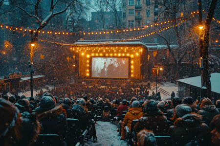 Cozy winter open-air cinema with snowの素材
