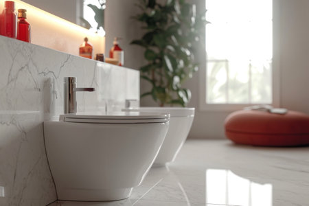 Modern and functional bathroom with white tilesの素材