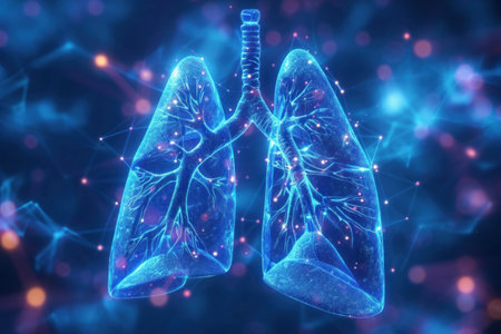 Abstract illustration of lungs in bright neon blue colorの素材