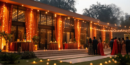 A bright, delightful festive event in a luxury restaurant with spectacular illumination.の素材