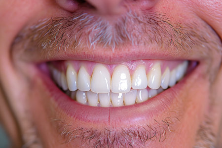 Close-up: a man's snow-white smile in all its gloryの素材
