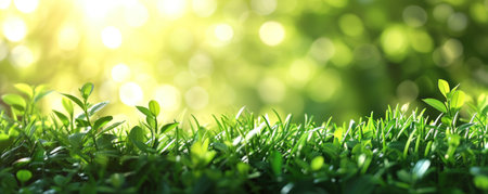 Modern art design with green leaves protruding from the backyard silhouette of the sun, symbolizing ecological harmony.の素材