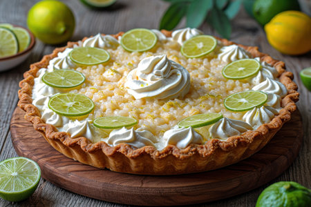 A fragment of a freshly baked pie with mouth-watering lime and refreshing citrus notesの素材