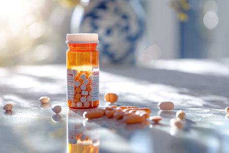 Pill jars on the table - a daily routine of taking care of health and nutritionの素材