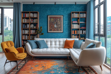 The combination of delicate blue and white colors creates an atmosphere of calm and style in your interiorの素材