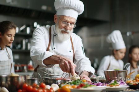The subtleties of the process: a professional chef shares the secrets and methods of cooking high-quality restaurant cuisine with studentsの素材