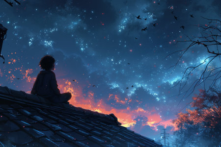 An exquisite moment of relaxation and inspiration as the gaze pierces the darkness and reveals the majesty of the nightscapeの素材