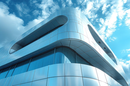 Modernist building design inspired by space, with unique lines and shapesの素材