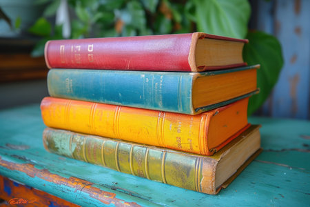 Close-up of old books, a source of knowledge and history that represents respect for literary heritage and the pastの素材