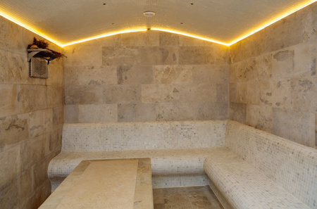 Unique hammam design made of light stone. Traditions and rituals, care and renewal of body and soul.の写真素材
