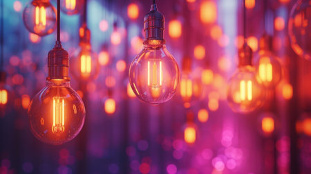 The magic of light: the warmth of yellow lamps in a neon aura, giving mystery and comfort to the spaceの素材
