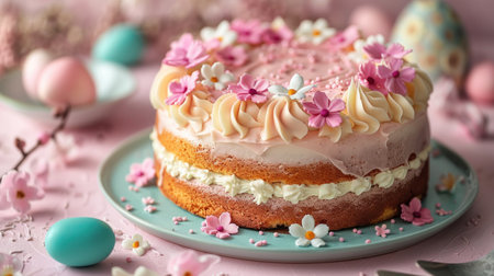 Rainbow Taste: Decorated with flowers, the dessert fills with delight, revealing the harmony of taste and beautyの素材
