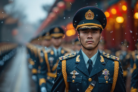 Military Beauty and Patriotism: Military Parades Merging in a Majestic Paradeの素材