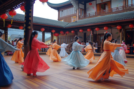 Immersed in the atmosphere of traditional Chinese games and fun, the people transport you to a world of fun and cultural heritageの素材