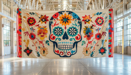 Long image of tapestry with patterns reflecting the theme of the Day of the Deadの素材