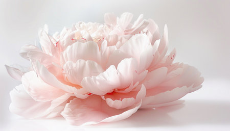 Detailed shot of a pink peony on white background, showing intricate features and delicate beautyの素材