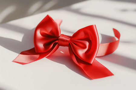 The elegant red bow stands out on the white background, epitomizing beauty and sophistication in its designの素材