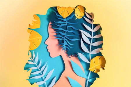 A cutout artwork of a woman with foliage in her hair showcases intricate design and artistic finesseの素材
