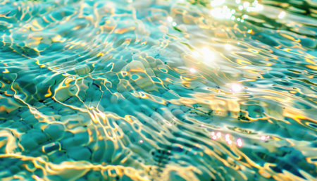 The suns reflection shines upon the water surface of the pool, creating a beautiful and serene sightの素材