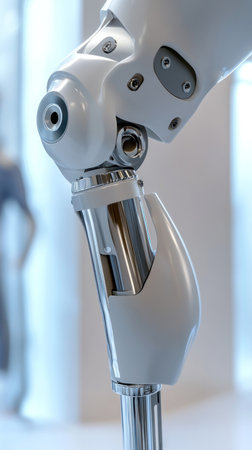 Close up of a robotic prosthetic leg showcasing innovative technology in medical engineeringの素材