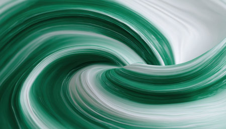 Dynamic abstract design featuring swirling green and white patterns, creating a sense of fluid motion and artistic eleganceの素材