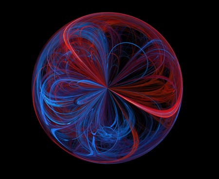 Abstract red-blue fractal sphere on black backgroundの写真素材