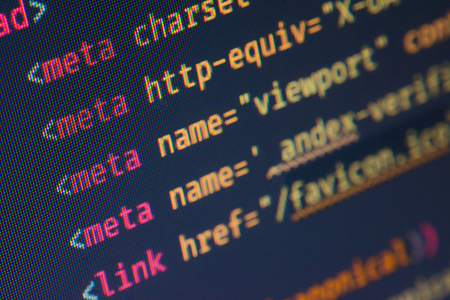 Html header markup, extreme close up, coding and programming conceptの写真素材