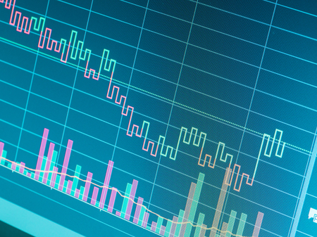 Close up of finance business graph which including of Up trend and Down trend