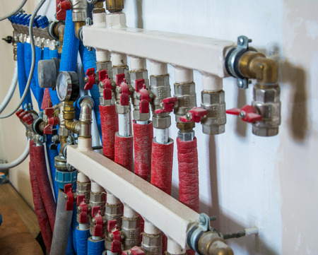 Copper valves, stainless ball valves, detector of water and plastic pipes of central heating system...