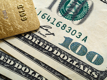 Bank card and one hundred dollar bills, macroの写真素材