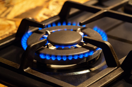 Blue gas burning. Gas flames. One gas camphor close upの写真素材
