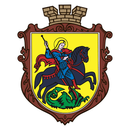 The coat of arms of the city of Nizhyn, St. George on a horse kills a dragon with a spearのイラスト素材