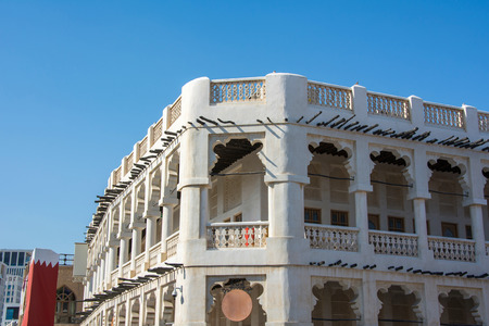 Two-storey Middle East traditional old building in Souq Waqif market in Doha