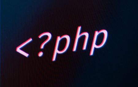 Start tag of php file on the blue screen macroの写真素材