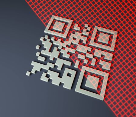 Close up of qr code scanning, 3d render, red grid scanning barcode, 3d illustrationの写真素材