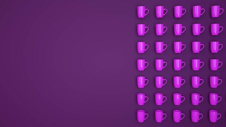 3d rendering of mugs on purple background. Monochrome. Banner. Copy space. Tea or coffee concept. Patternの写真素材