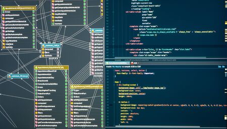 Database structure. Flow chart of a control panel of a web site. Integrated Development Environment