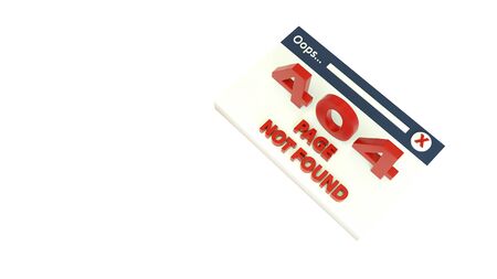 3d render of 404 error webpage isolated on white. Website 404 page not found creative concept....