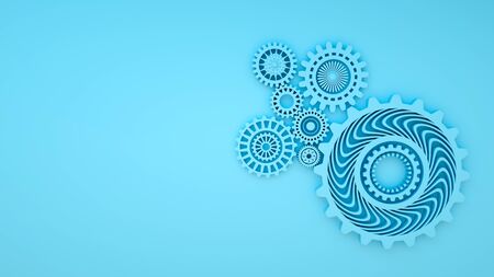Composition of blue gears symbolizing cooperation and teamwork. Place for text. Monochrome. Minimal concept 3d renderの写真素材