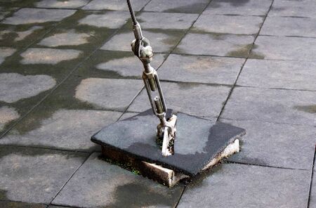 Wire rope slings fixing with concrete floor in the playground for strength and tolerance.の写真素材