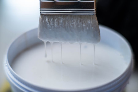 Paint brushes and water-based colorless lacquers.の写真素材